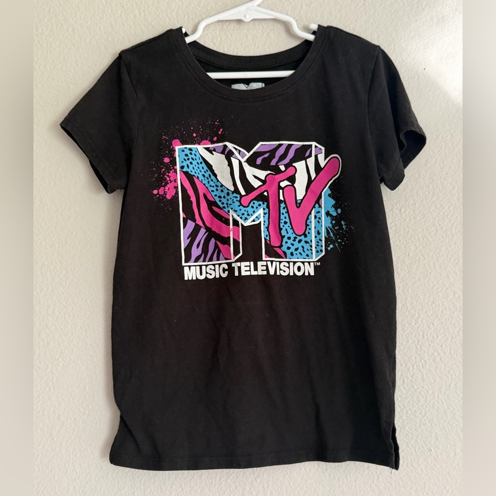 MTV Black Tee with Pink, Blue & Purple Logo